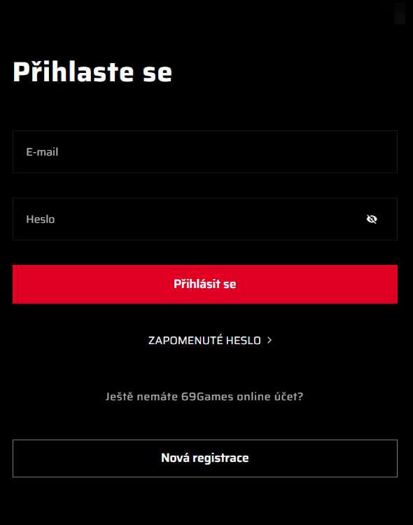 Přihlašovací formulář kasina 69games