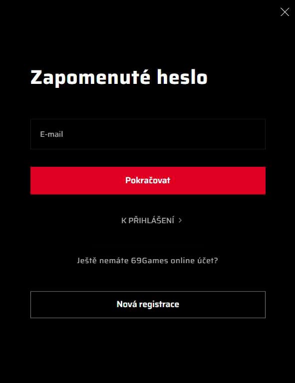 obnovení hesla 69games kasino